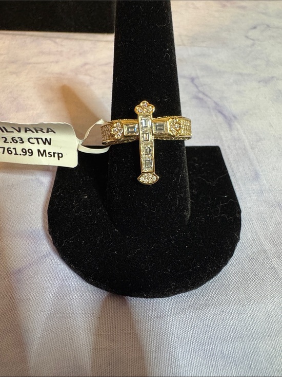 Jewelry - 925 Silver & 2.63 CTW Moissanite Cross Ring in Gold Tone